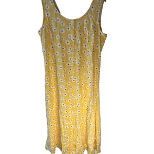 Blair Yellow Rayon Floral‎ Button Smocked Women Dress M Midi Cottagecore Boho